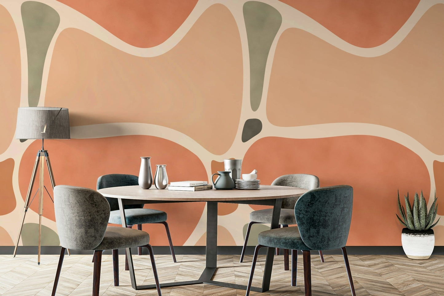 Warm earth-tone wall mural with bold shapes, GD2434