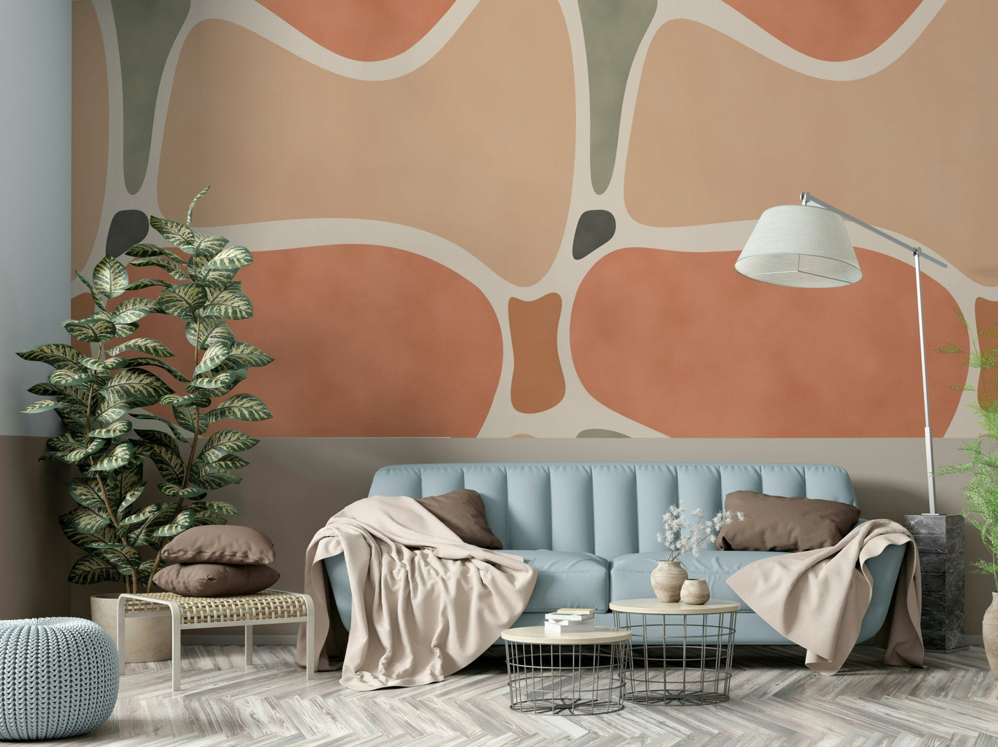Clay-colored mural wallpaper with soft layout, GD2434