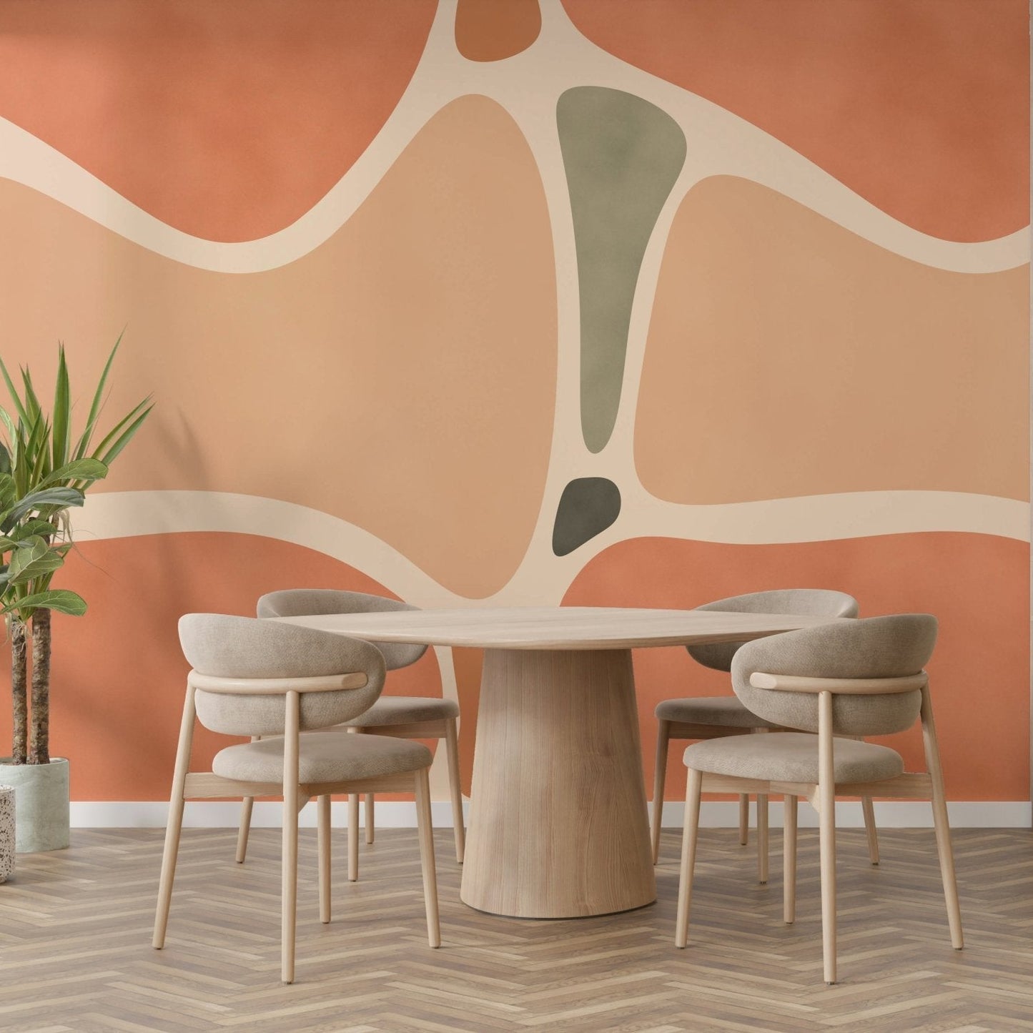Terracotta and beige shapes on wall design, GD2434