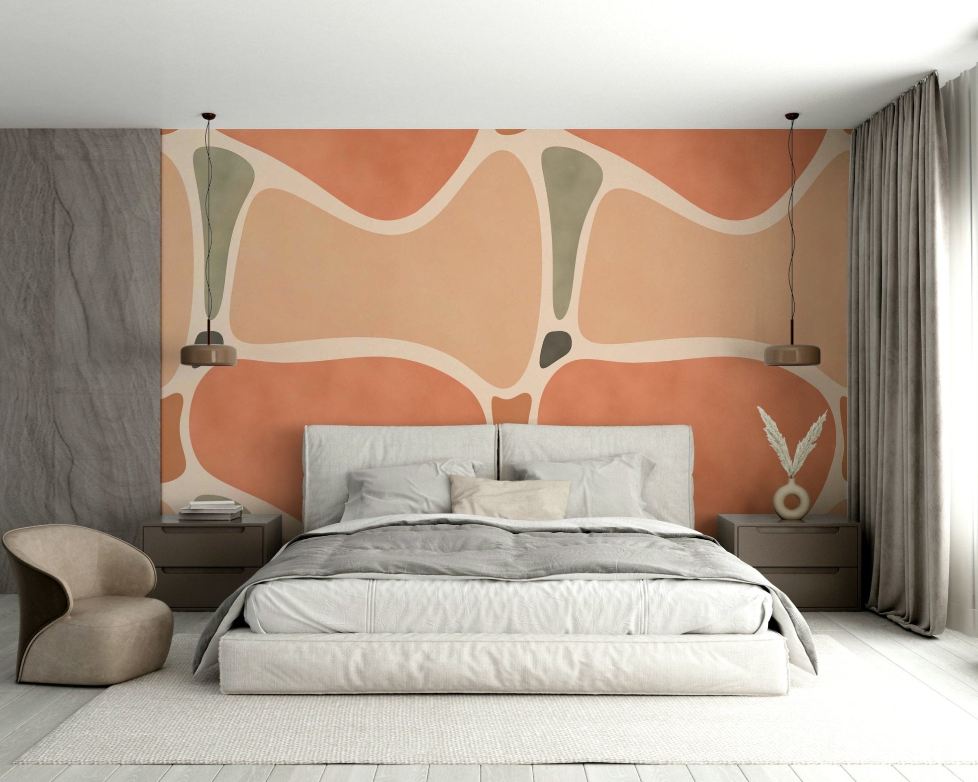 Abstract mural wallpaper in terracotta tones, GD2434