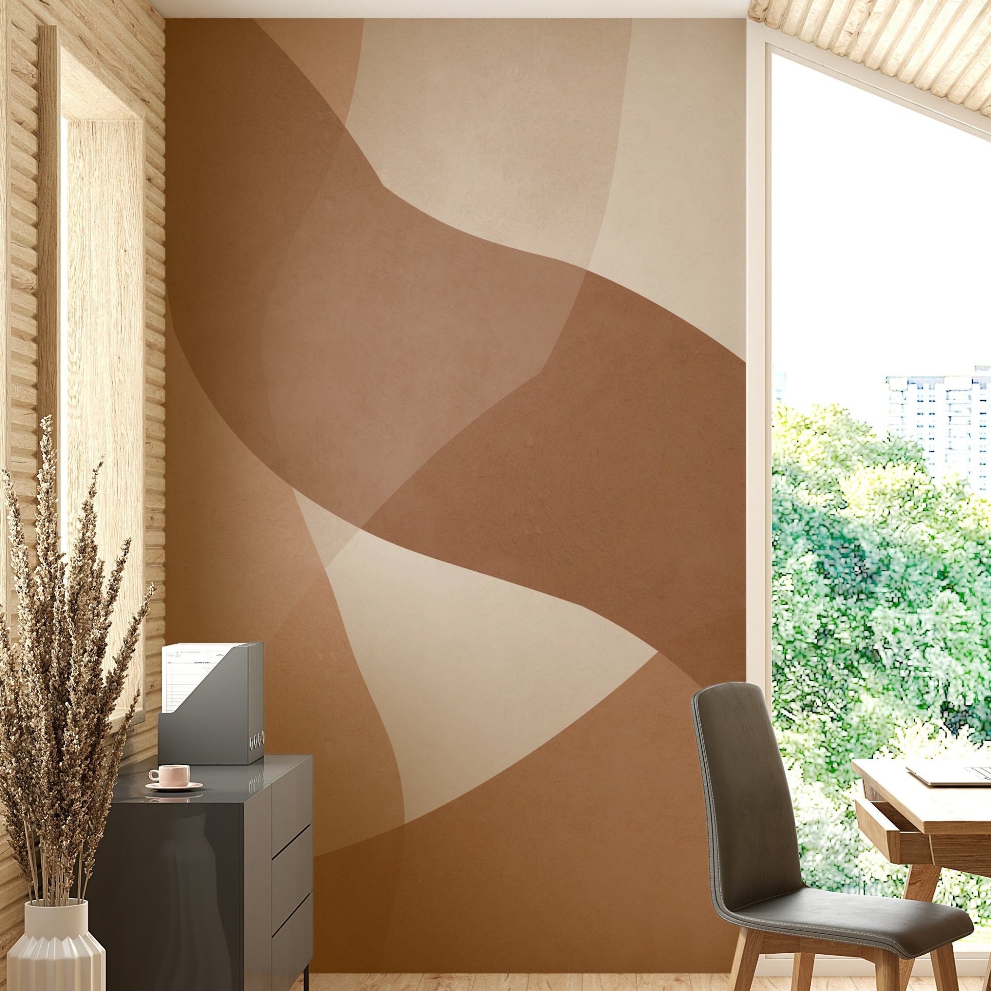 The colors are soft, muted tones of deep, earthy orange to a lighter, more muted tone.

