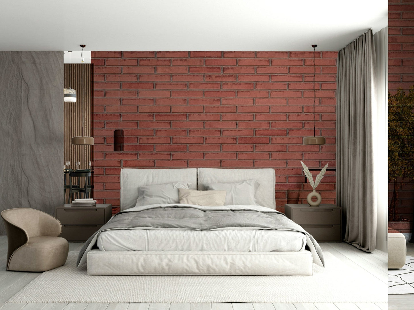 A graceful subtle pattern wall mural in warm, earthy tones.

