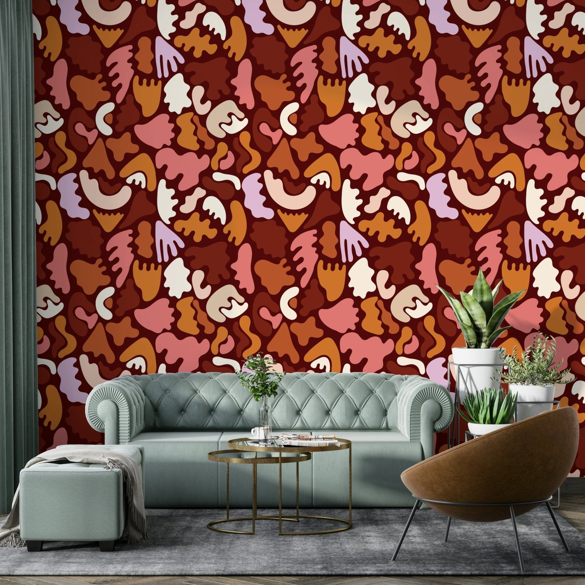 Earthy terracotta wallpaper for a cozy ambiance.

