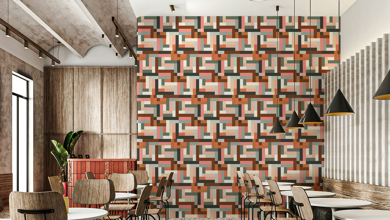 Vintage style terracotta tiles wallpaper for living room

