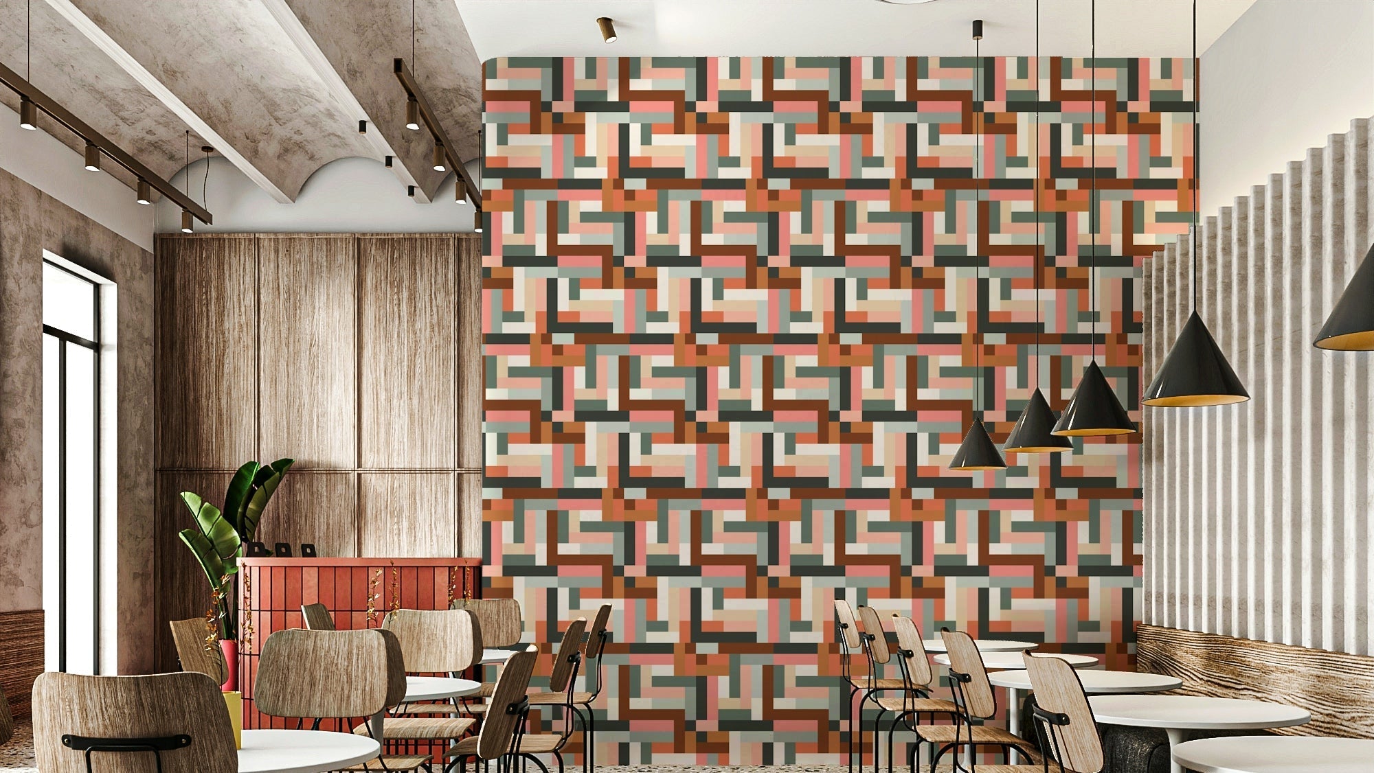 Vintage style terracotta tiles wallpaper for living room GD603

