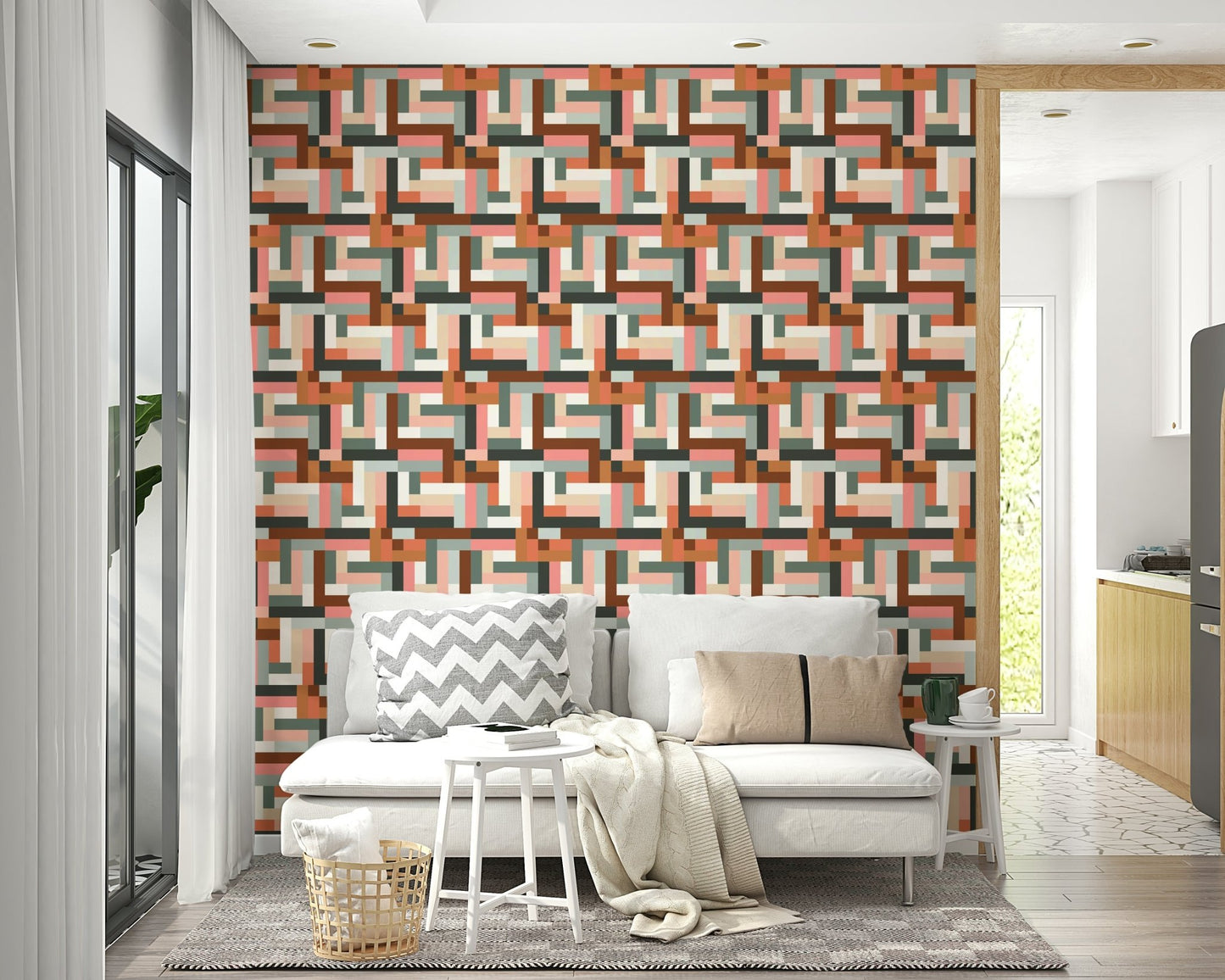 Terracotta tile wallpaper with geometric pattern GD603

