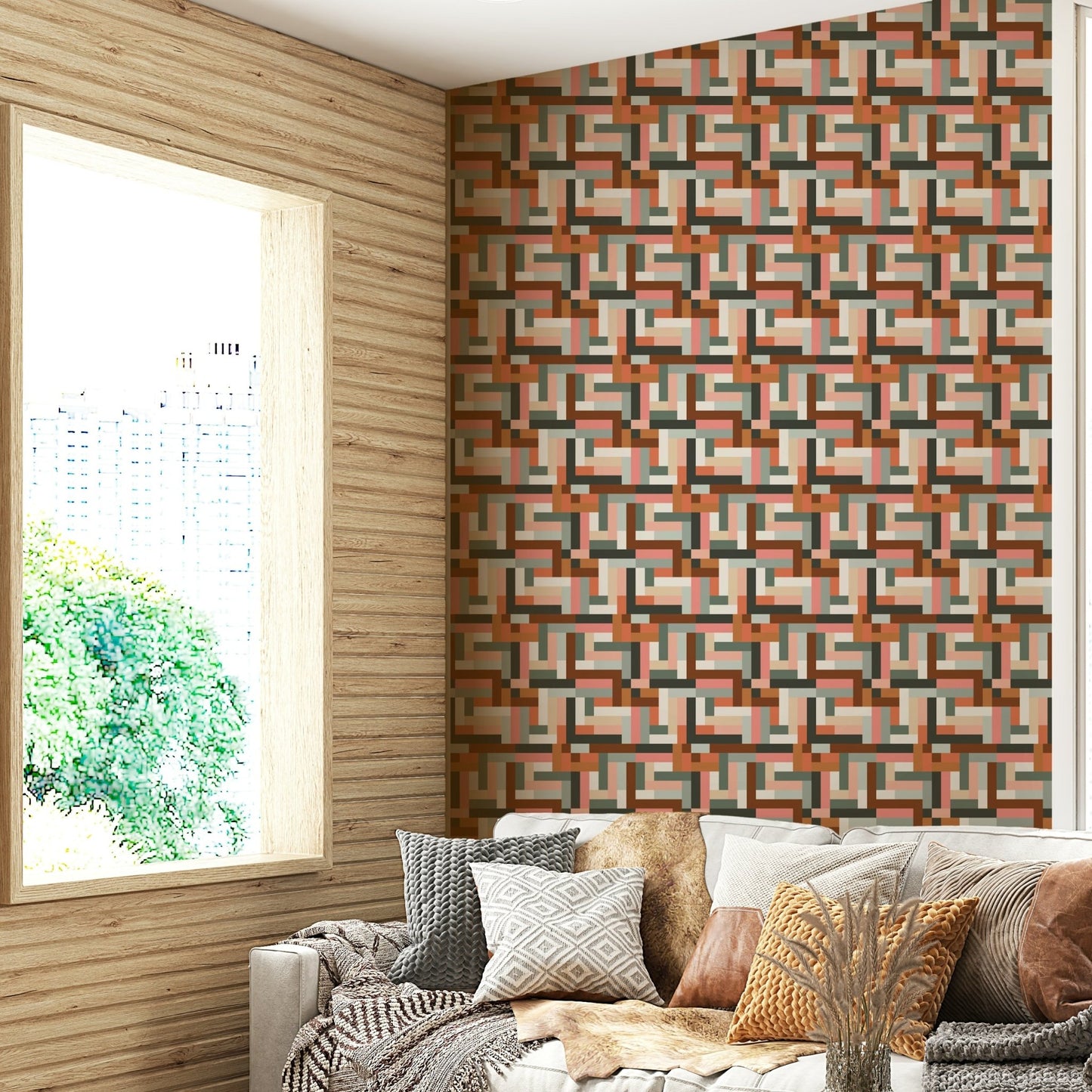 Rustic terracotta tiles wallpaper design close-up GD603

