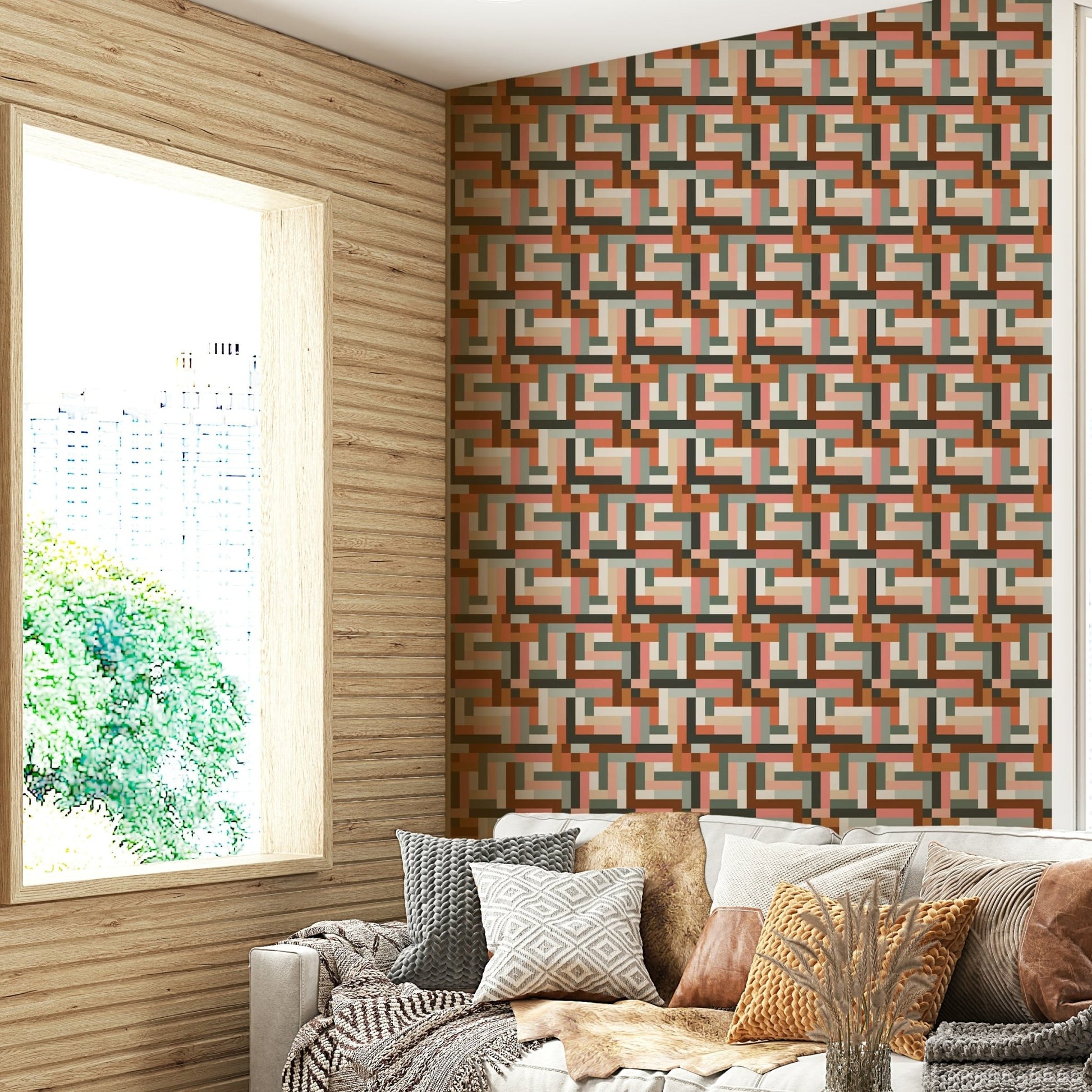 Rustic terracotta tiles wallpaper design close-up GD603

