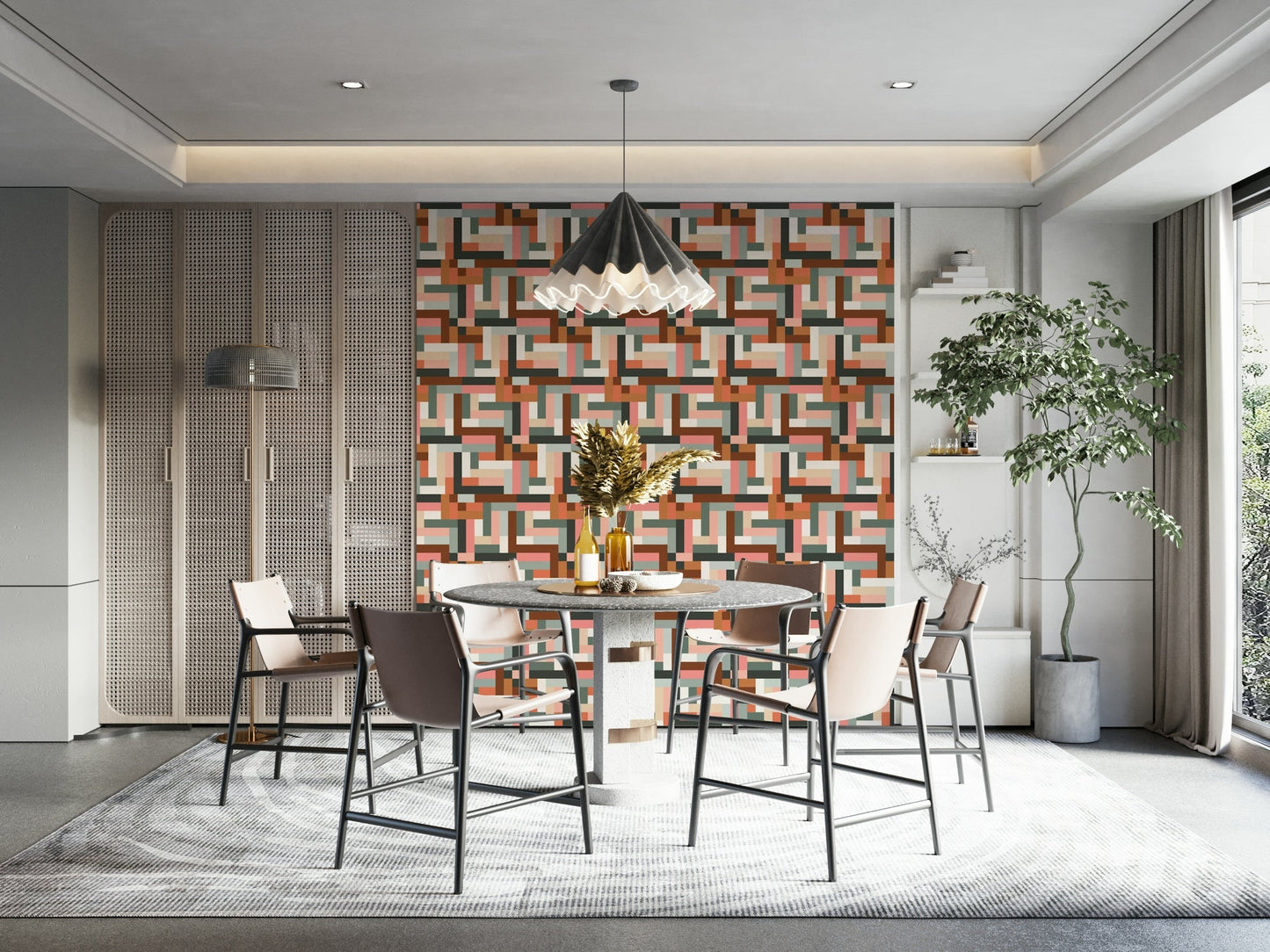 Warm terracotta tile pattern wallpaper on wall GD603

