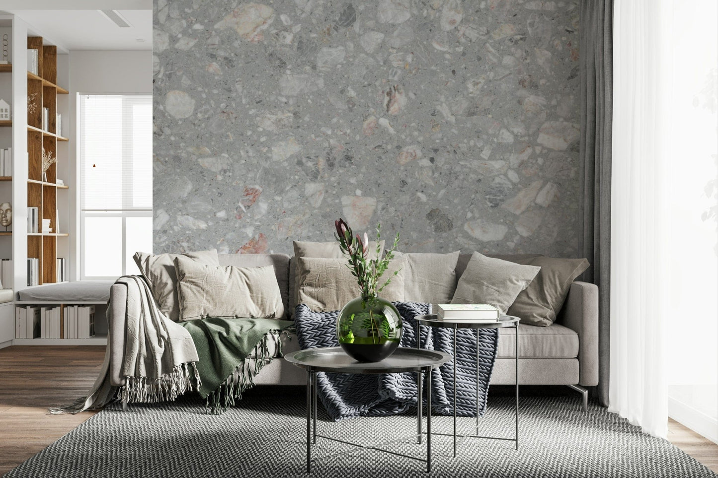 Mid-Grey Terrazzo pattern mural with white pink stone., GD6805