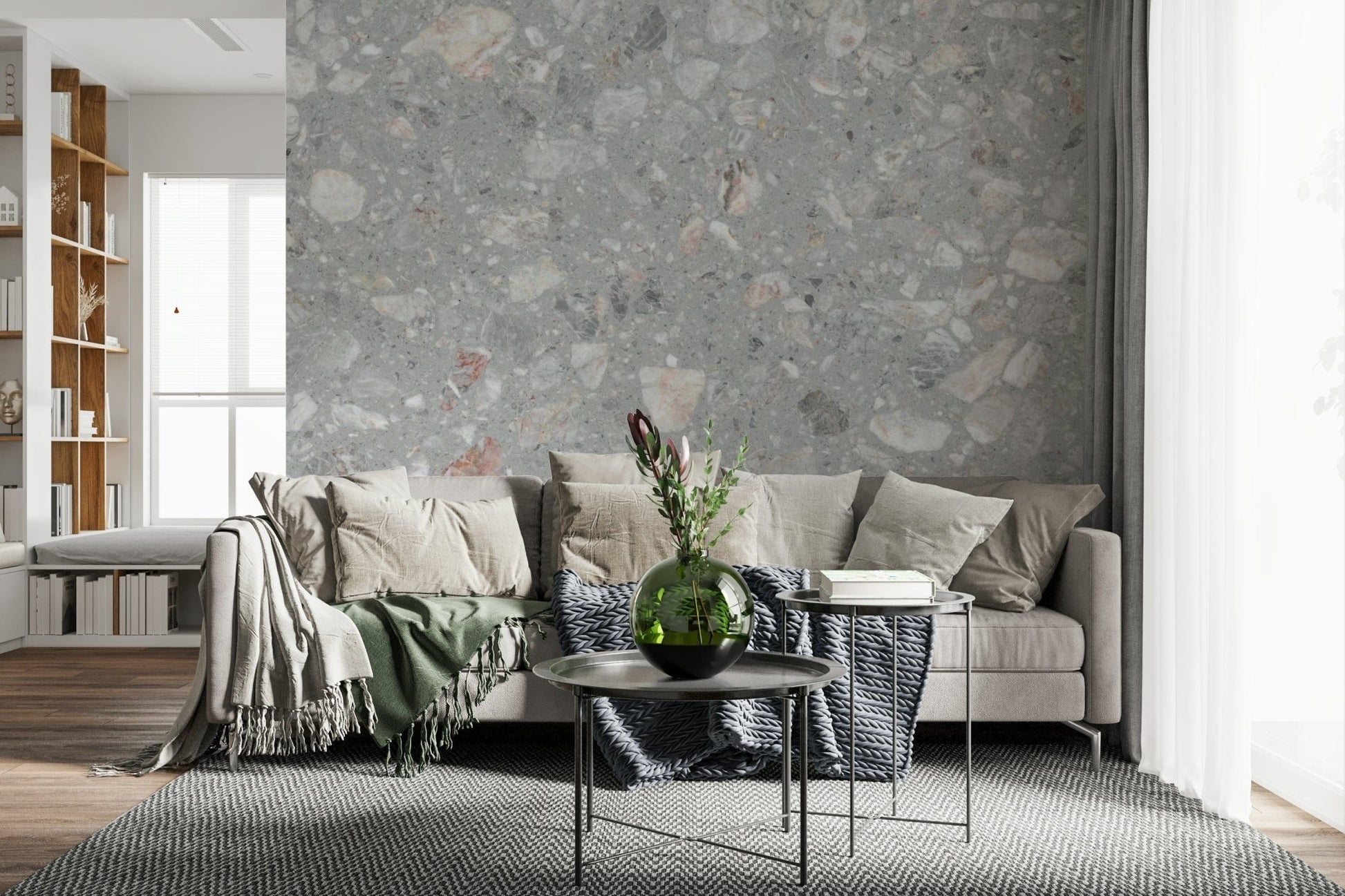 Mid-Grey Terrazzo pattern mural with white pink stone., GD6805