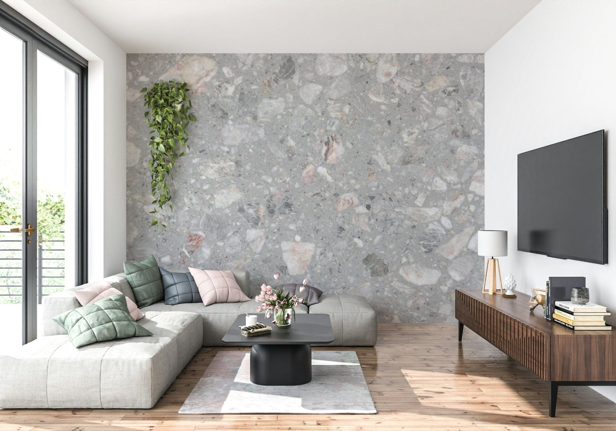 Heavily Textured Terrazzo Cement pattern wallpaper design., GD6805