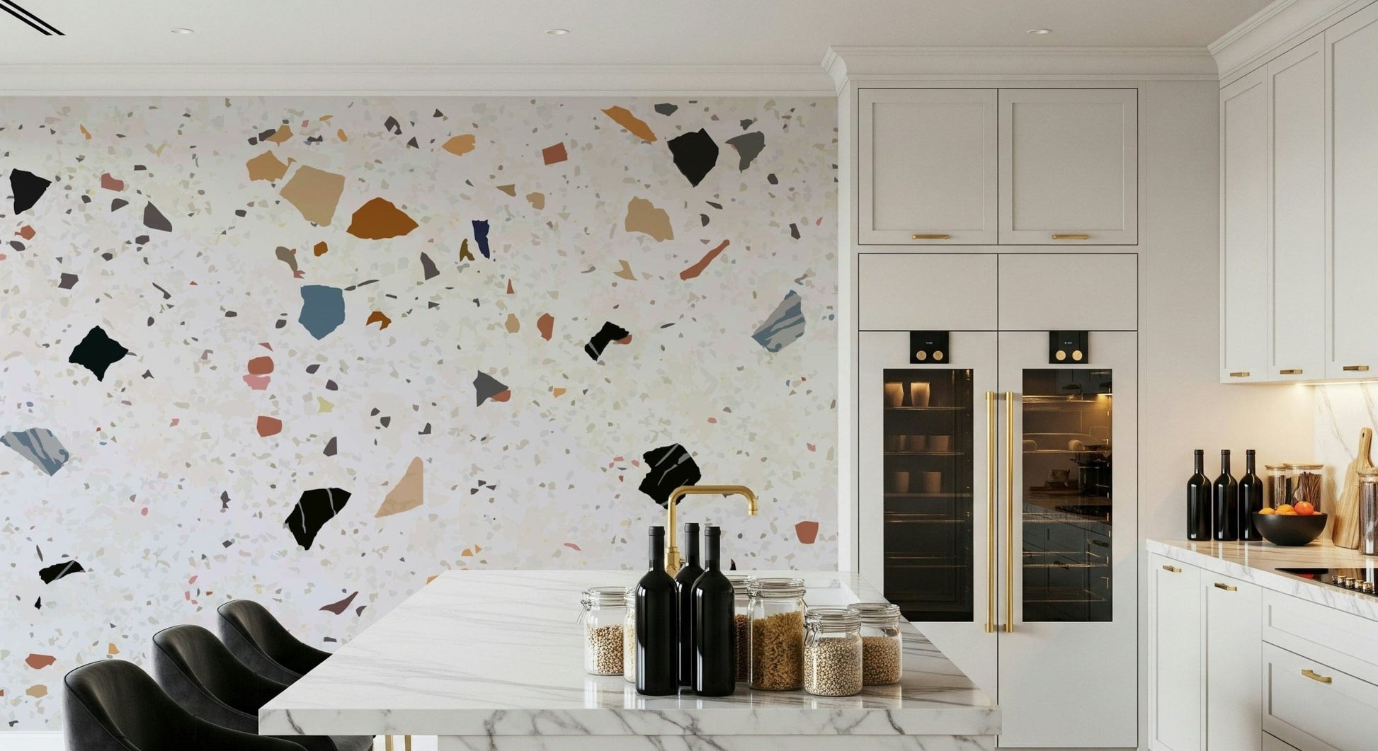 Dazzling Marble aggregate mural for lively kitchens.