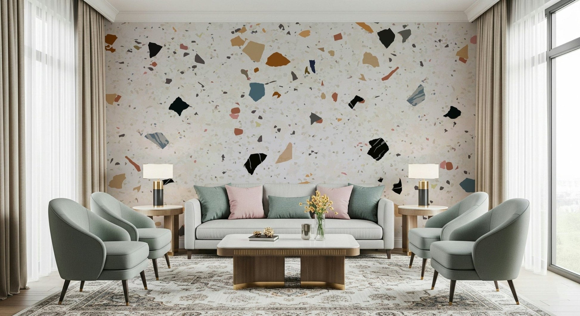 Abstract Marble speckled design mural artistry.