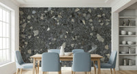 Elegant dark gray Terrazzo aggregate wallpaper for interior