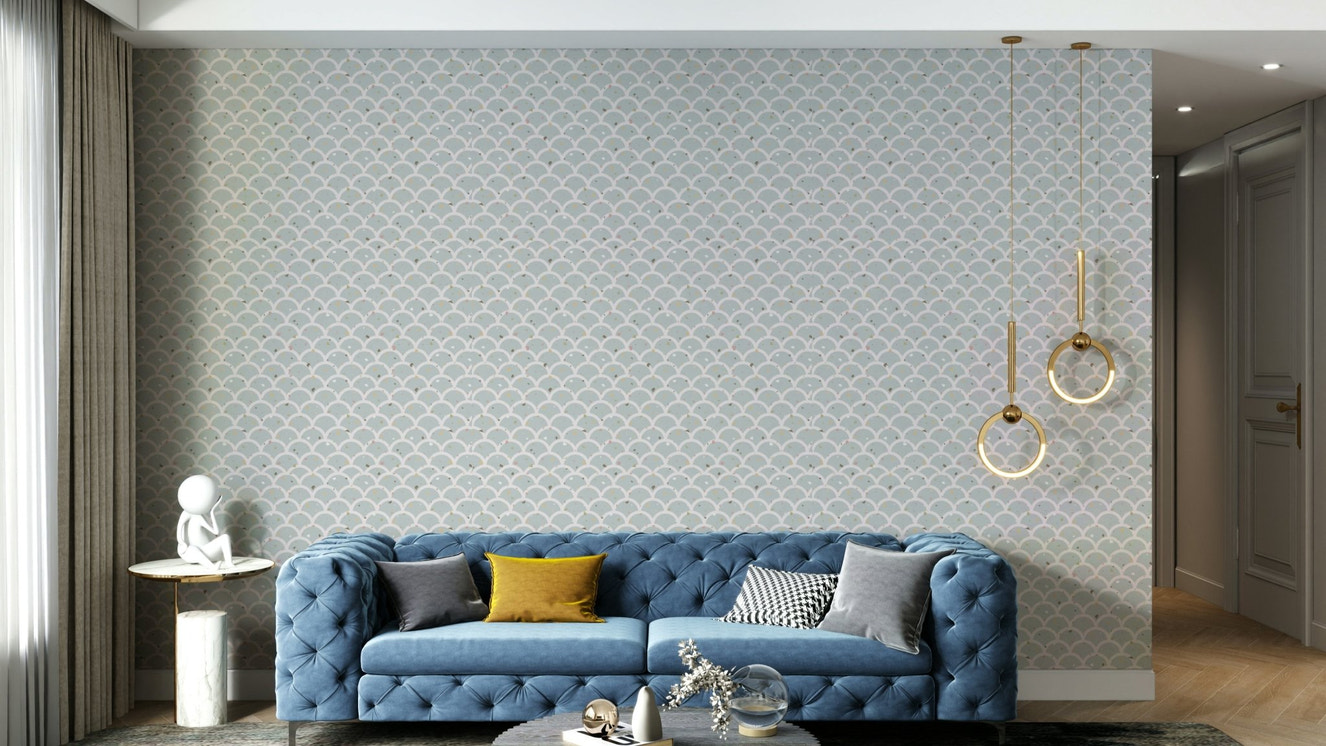 Wall mural with whimsical shapes and colors

