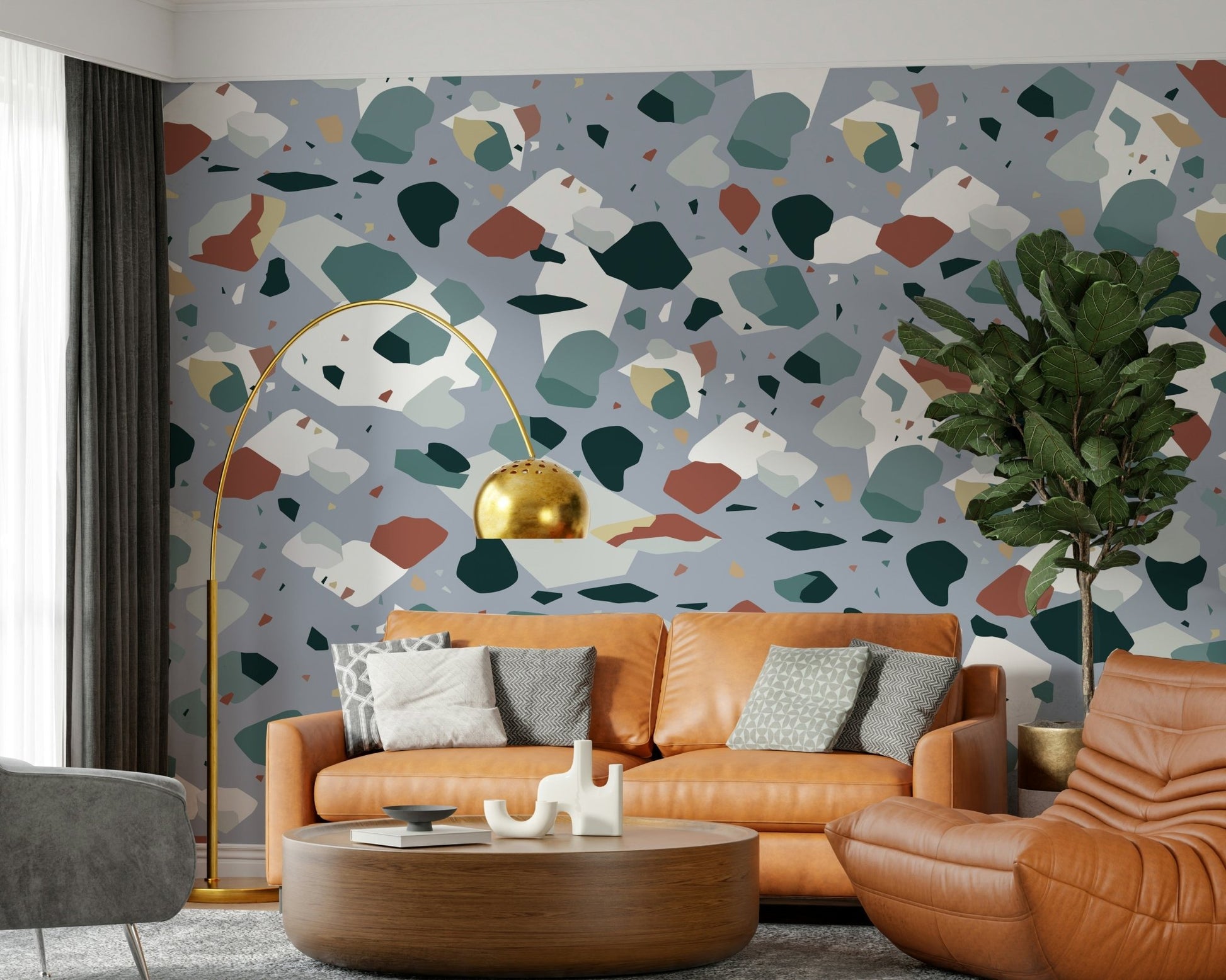 A contemplative geometric design wallpaper mural for a feature wall.