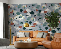 A contemplative geometric design wallpaper mural for a feature wall.