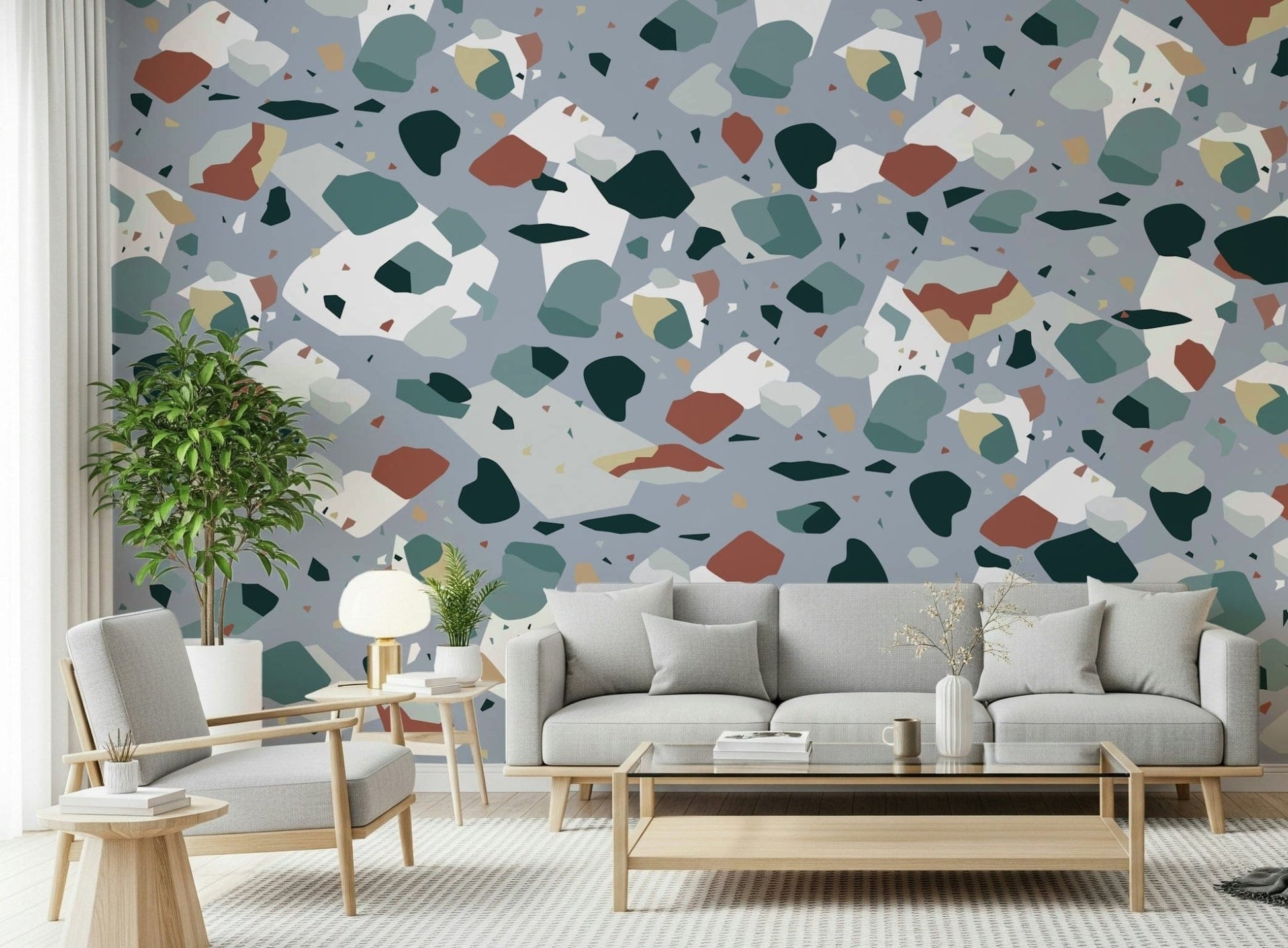 A graceful subtle pattern wall mural in warm, natural tones.