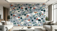 A calming abstract design wallpaper mural that defines a space.