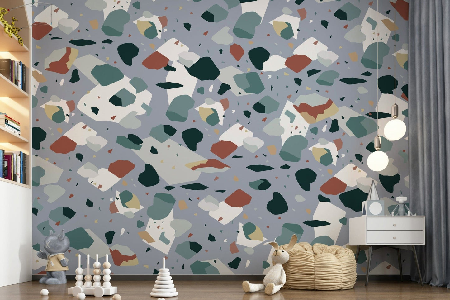 A beautiful modern art wall mural for a living room.