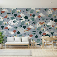 A beautiful terrazzo pattern wallpaper mural with colorful chips.