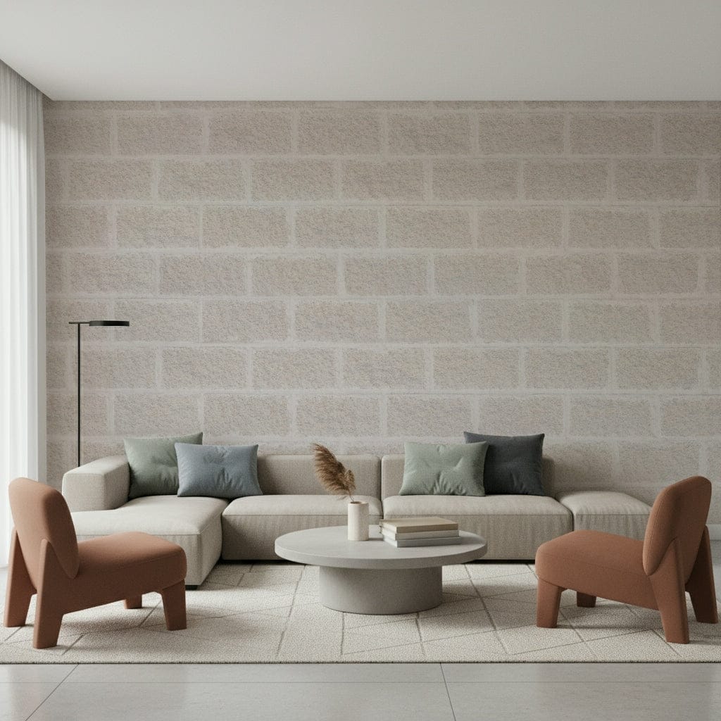 Home office featuring the light-toned brick texture wallpaper mural., GD6143