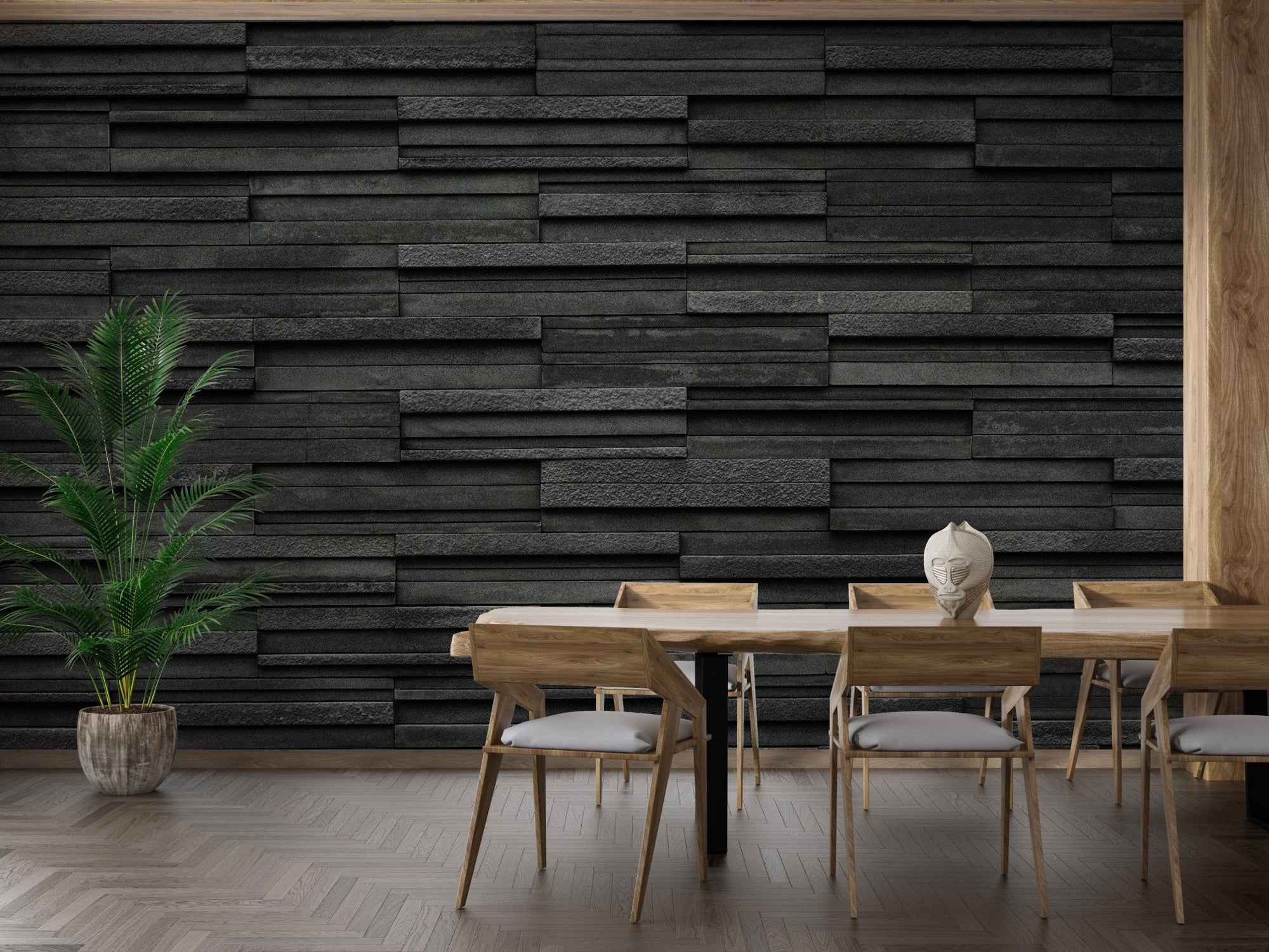 Textured black brick slate wallpaper design brick-14
