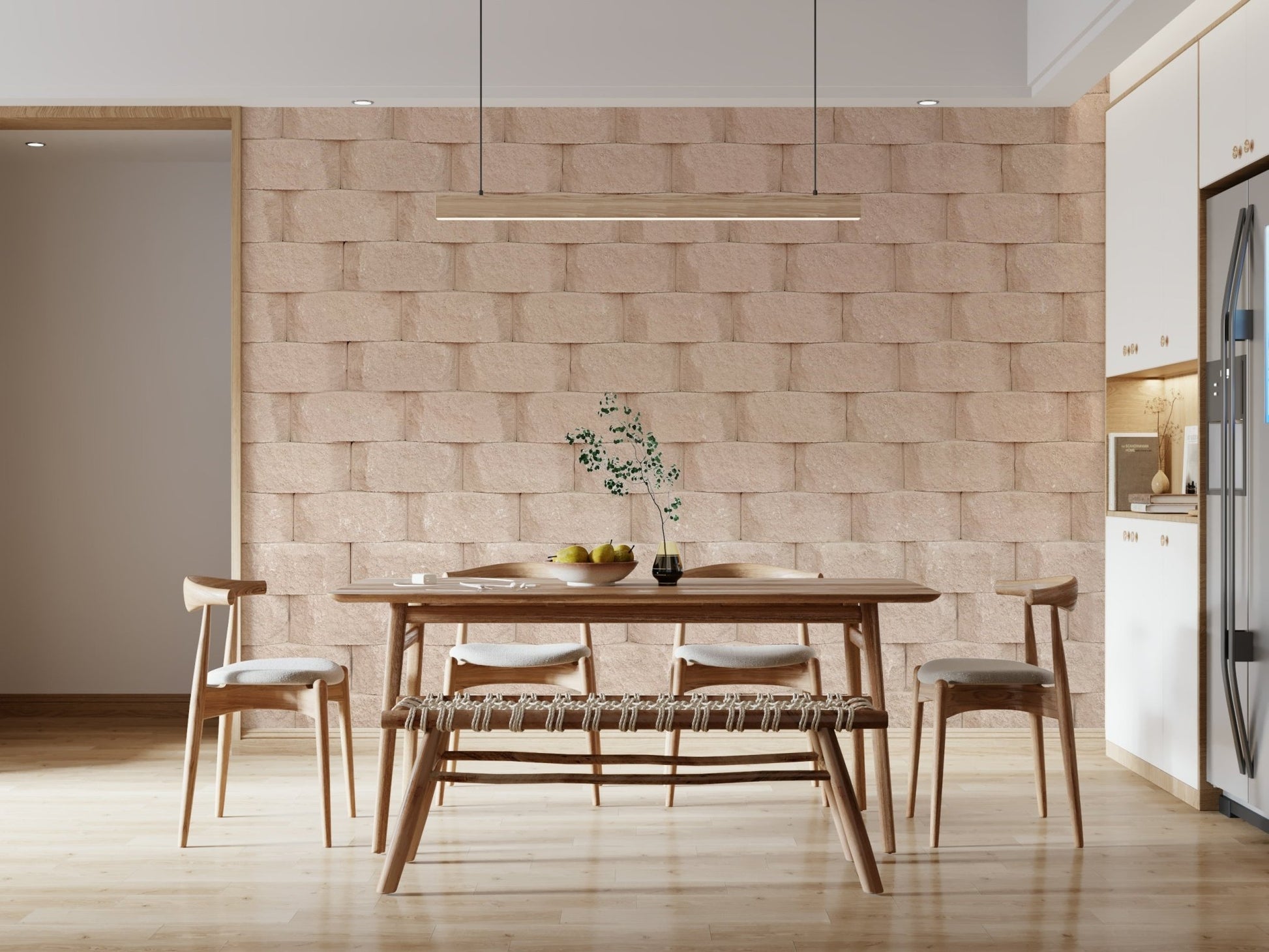 Installation image of the easy-to-use Textured Blocks peel and stick mural.