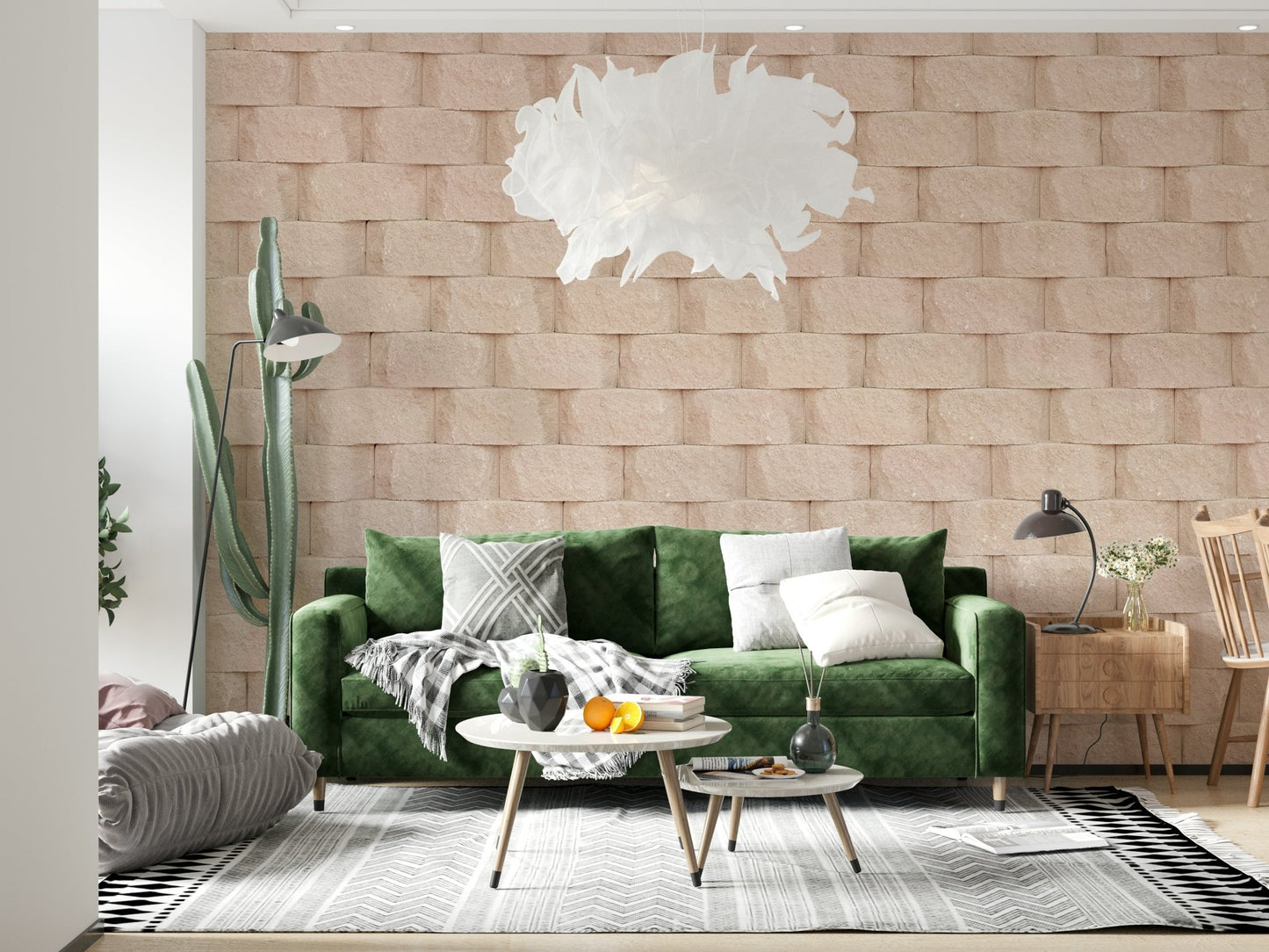 Angled view of the Textured Blocks mural catching light and texture contrast.