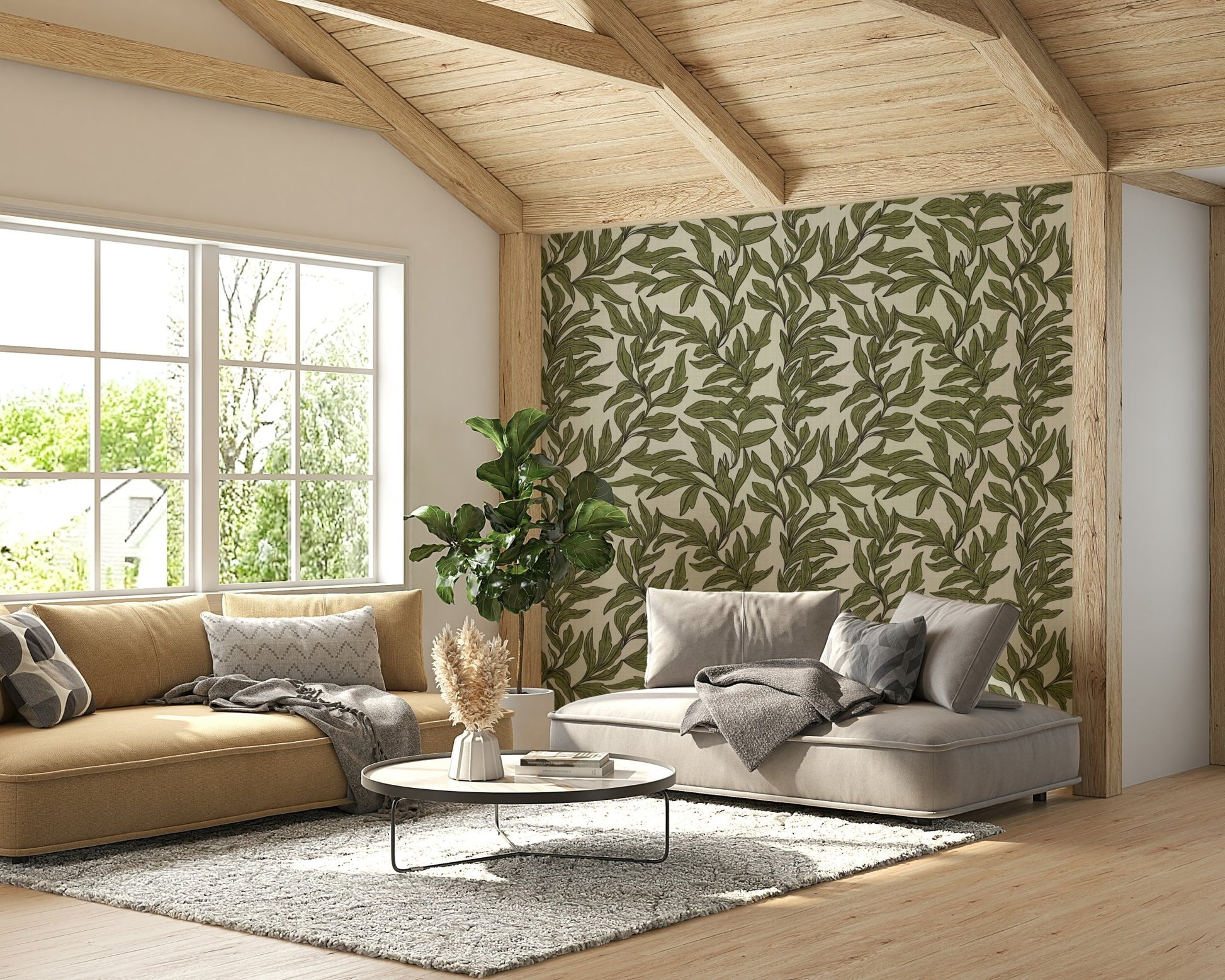 Leaf design wall mural with depth, GD996