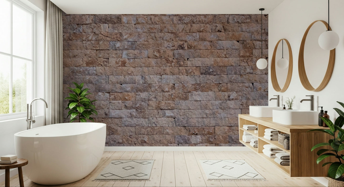 Close-up texture of the realistic white brick textured wallpaper.