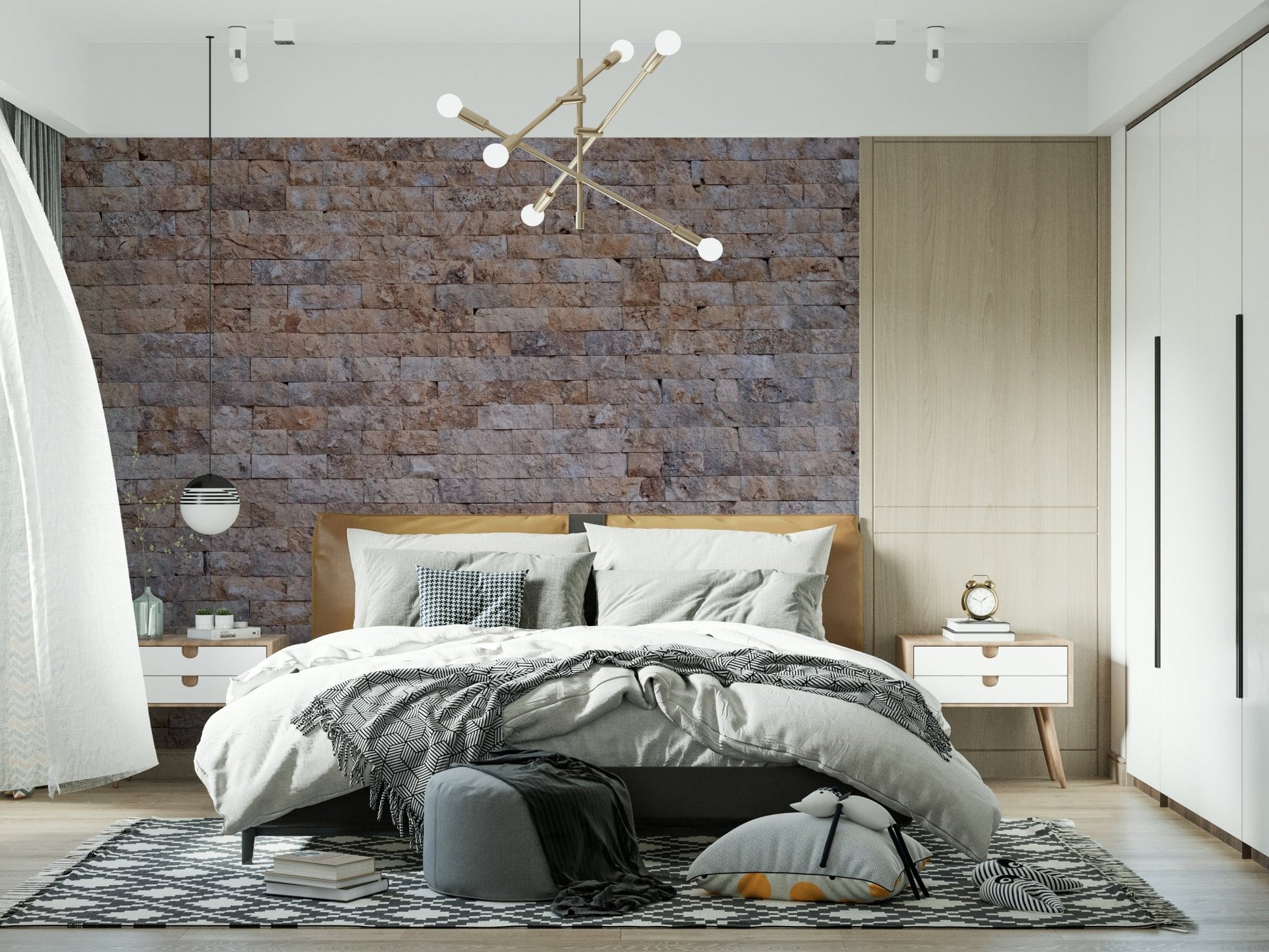 Modern interior showcasing the Textured Brick wallpaper for walls.