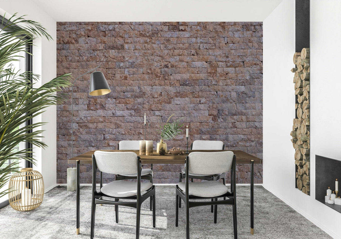 A hand applying the Textured Brick Wall realistic brick mural.