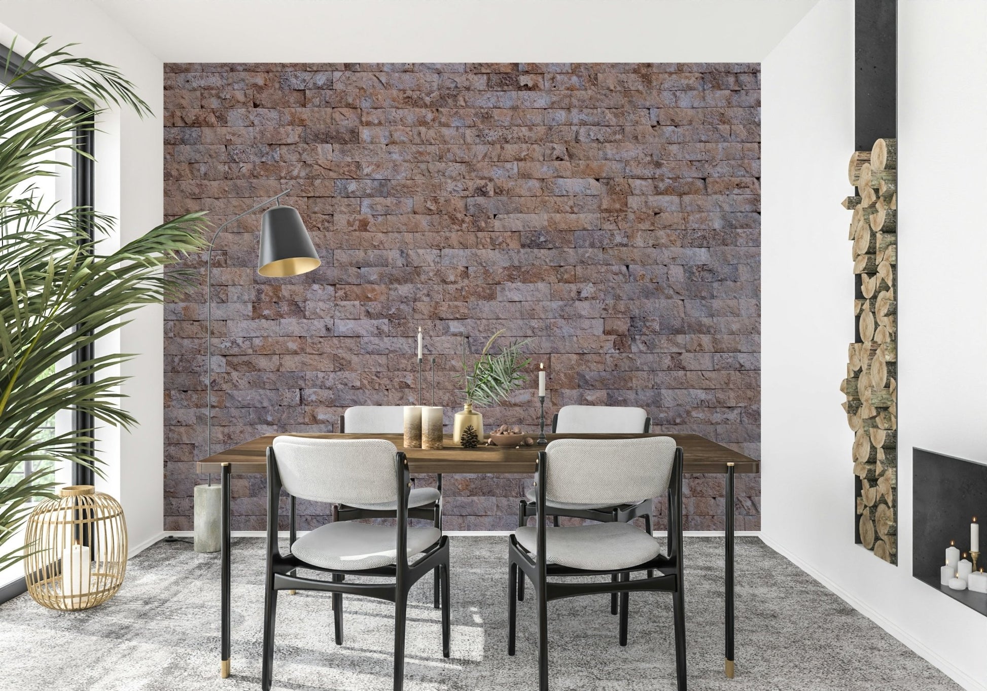 A hand applying the Textured Brick Wall realistic brick mural.