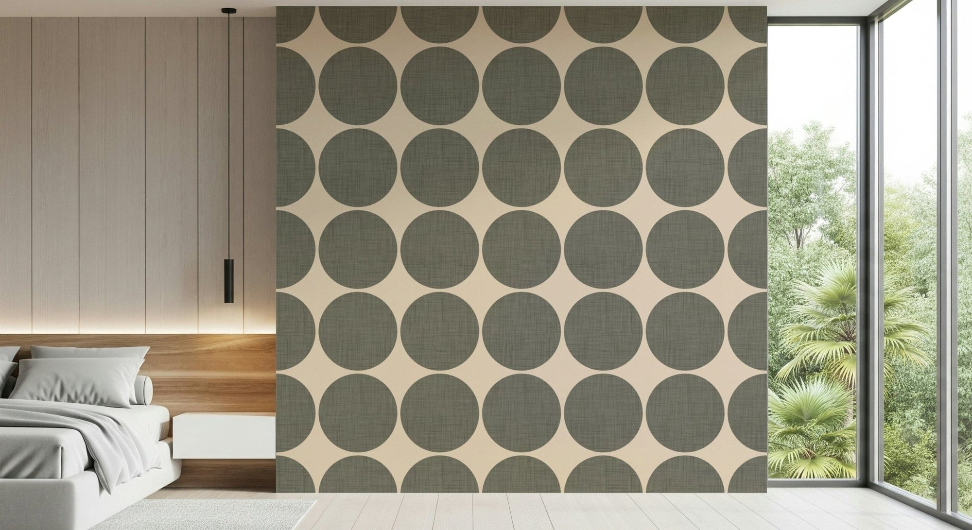 Monochromatic Mid-Century Circle Wall Mural peel and stick wallpaper, GD6595
