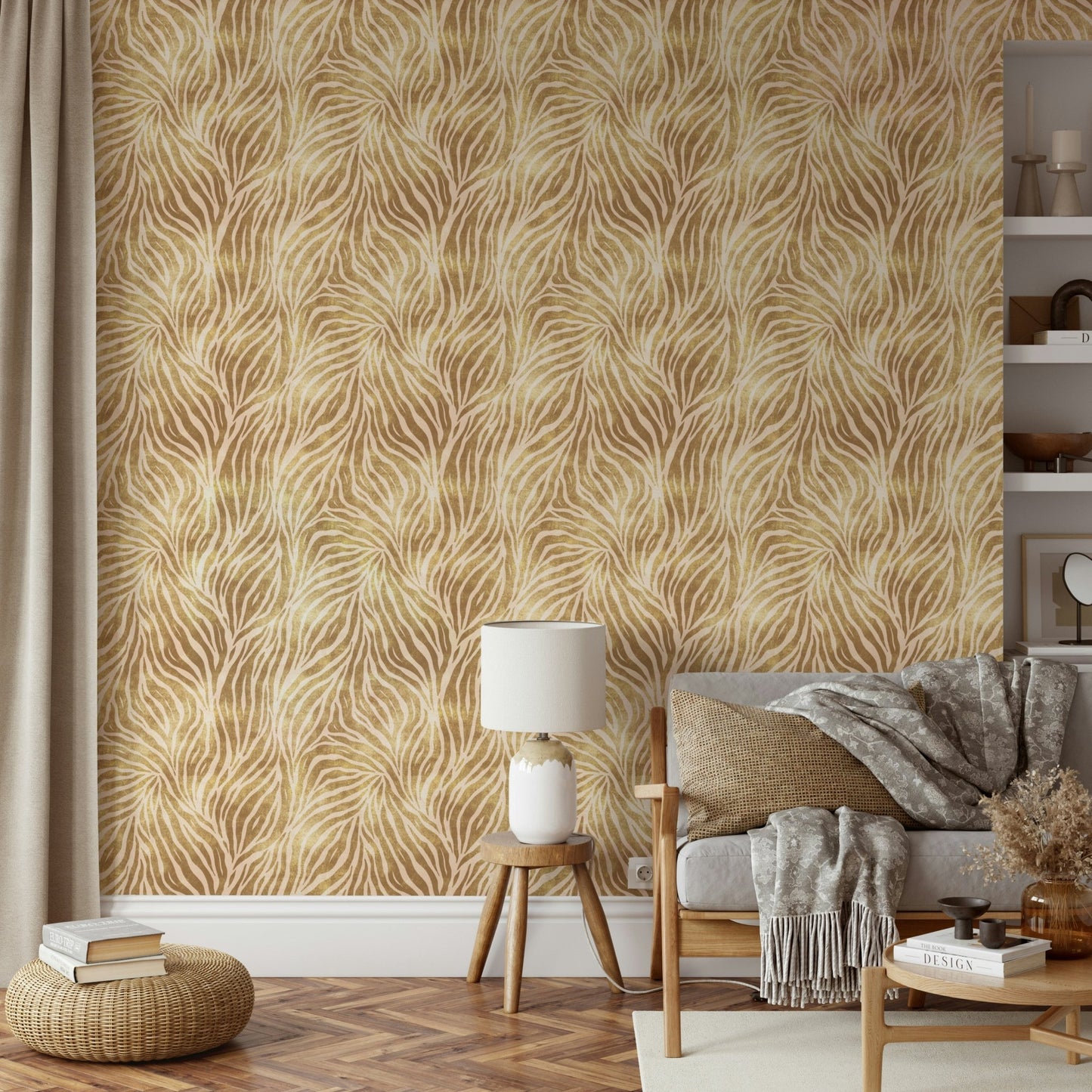 Modern textured gold zebra wall mural

