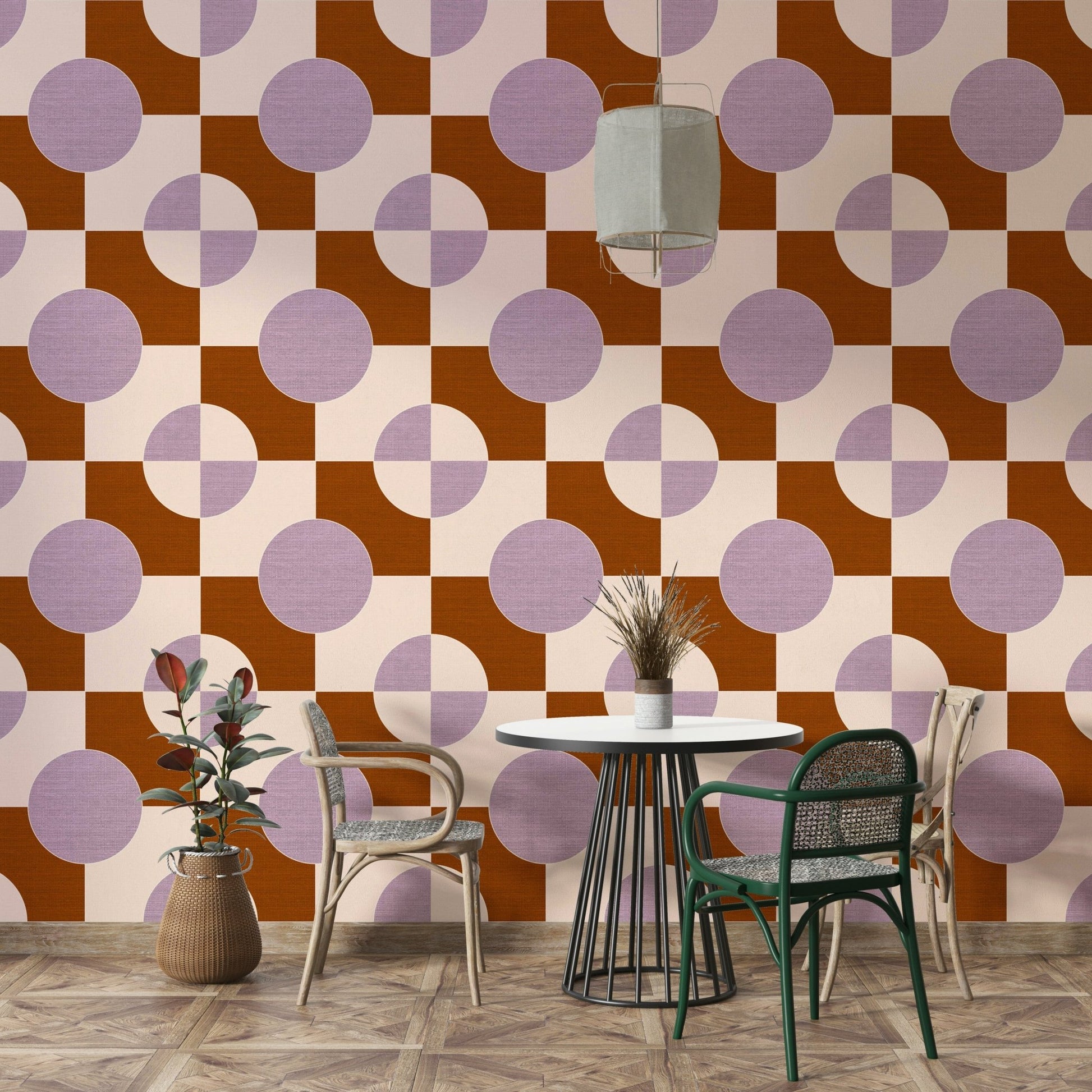 Textured purple and tan wall design

