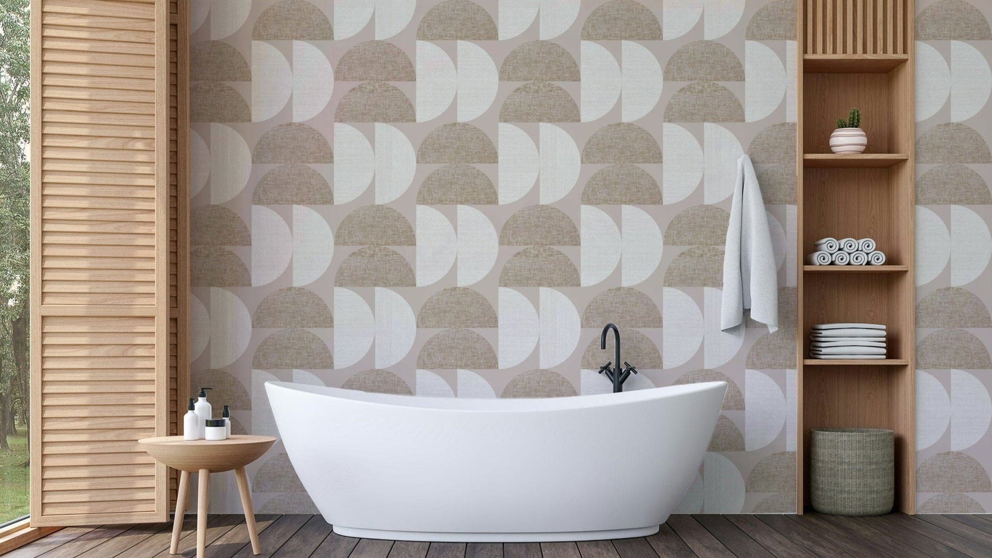 Soft beige and white geometric pattern wall design

