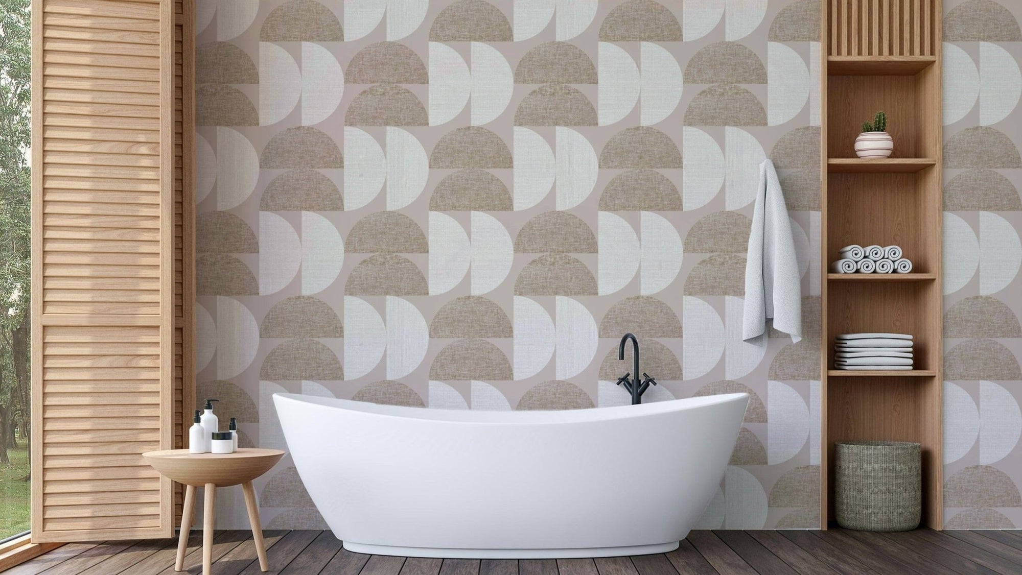 Soft beige and white geometric pattern wall design GD421


