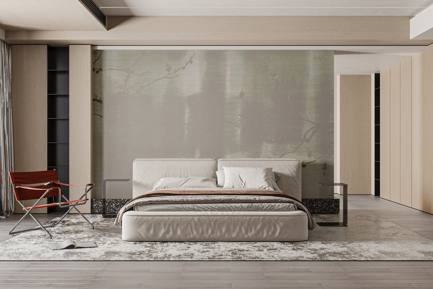 Metallic sheen floral branch wallpaper
