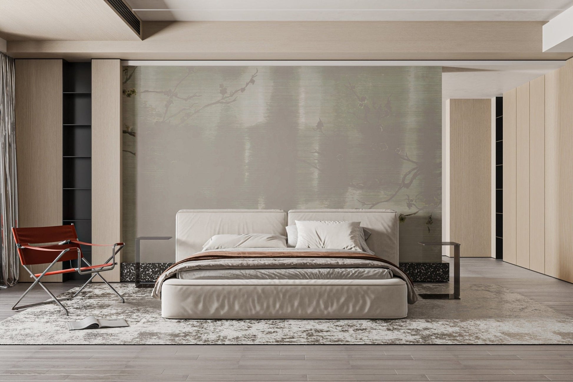 Metallic sheen floral branch wallpaper
