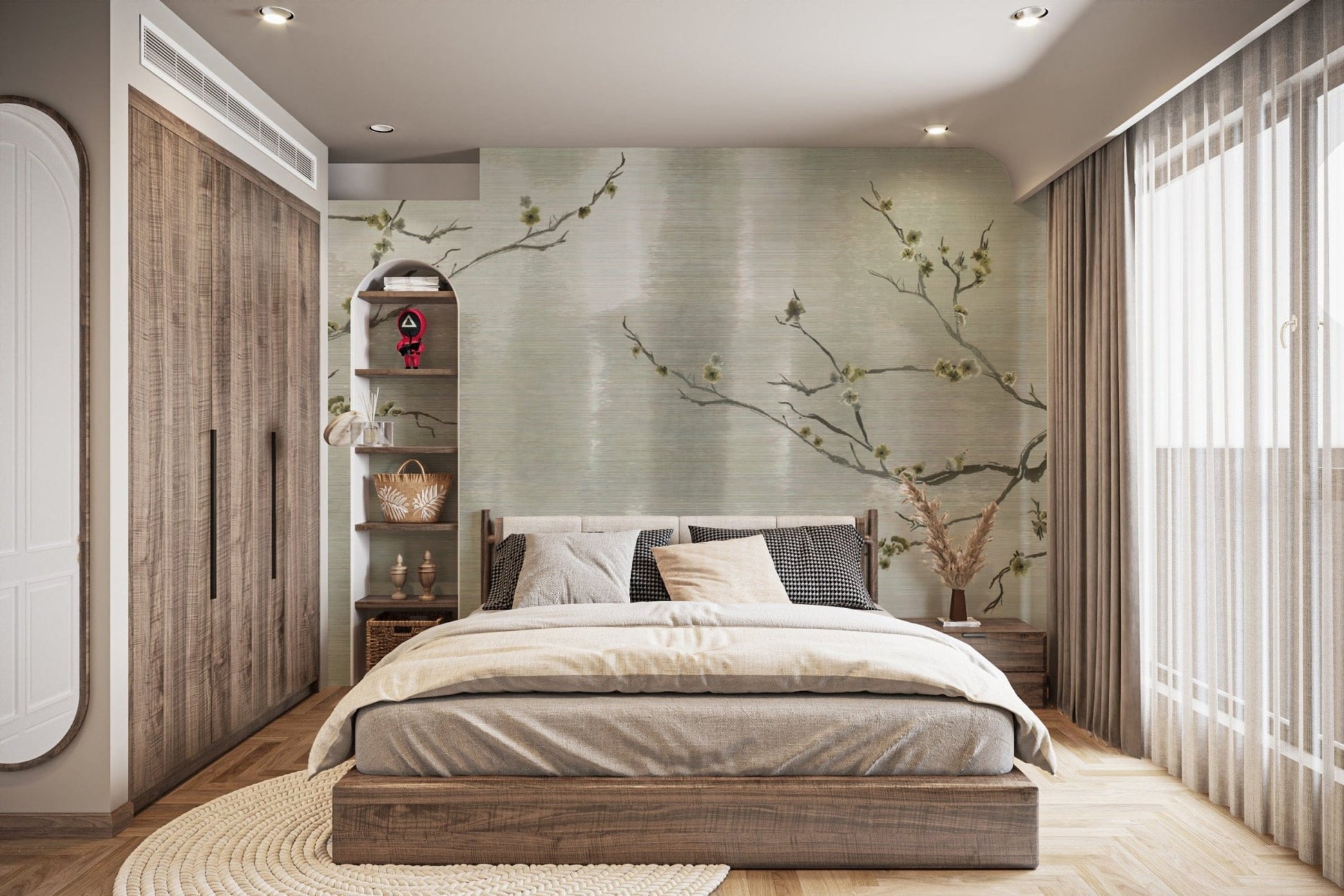 Soft-tone textured floral mural
