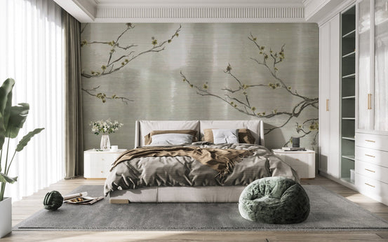 Textured metallic floral mural design B781
