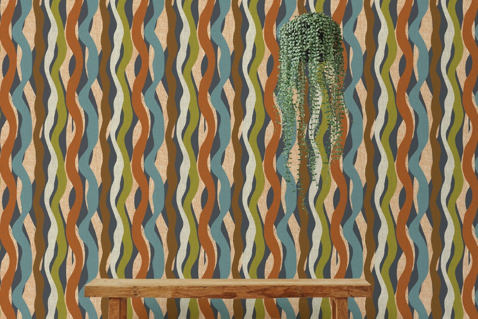 Textured Organic Stripe Waves Charcoal Wallpaper for textured appeal