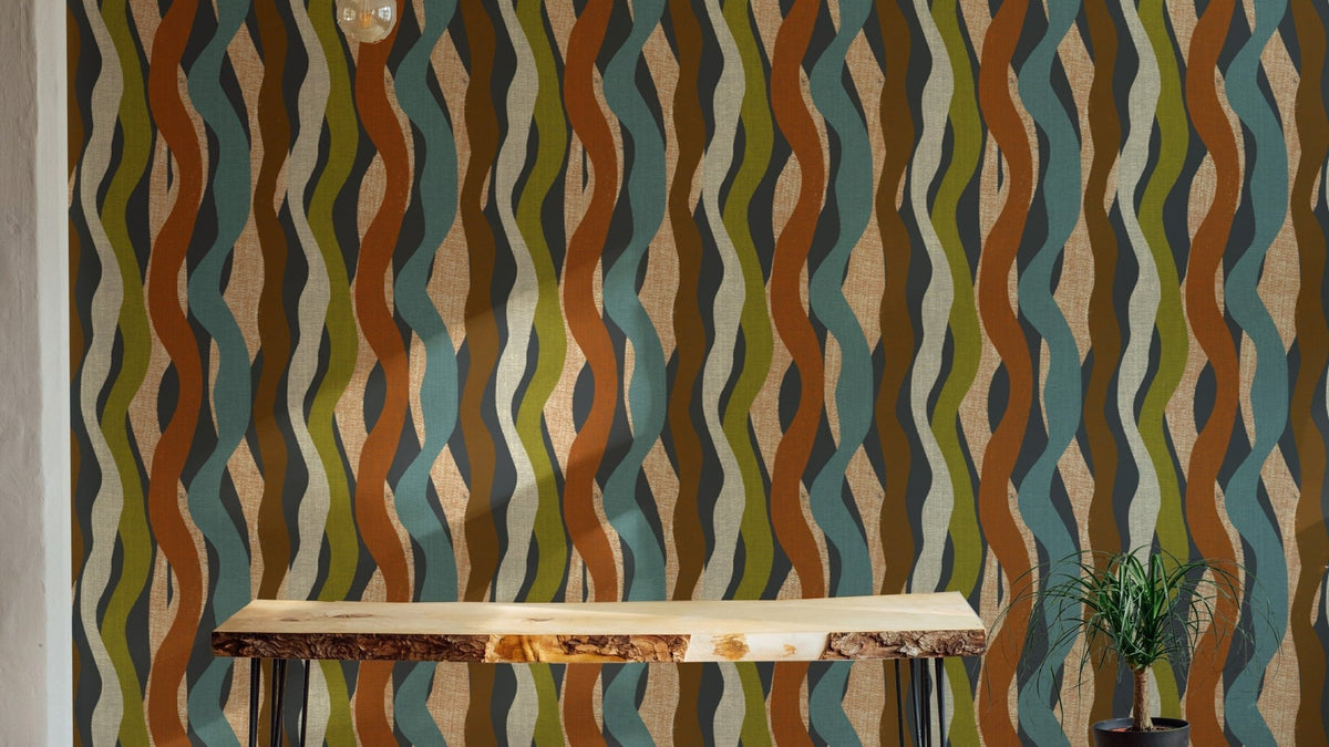 Textured Organic Stripe Waves Charcoal Wallpaper, SUSCT32