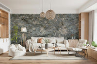 Surface detail of the textured rock wall mural.