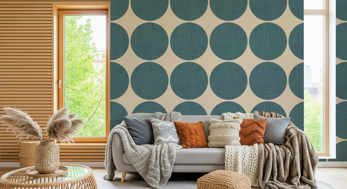 Textured Teal Arcs Wallpaper offers a vibrant, calming look.