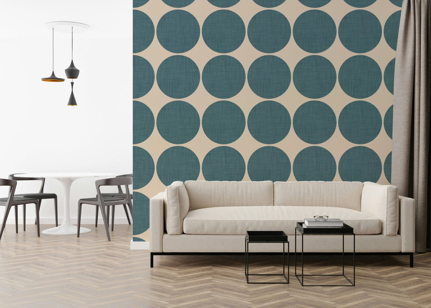 Distinct Textured Teal Arcs Wallpaper brightens any room.