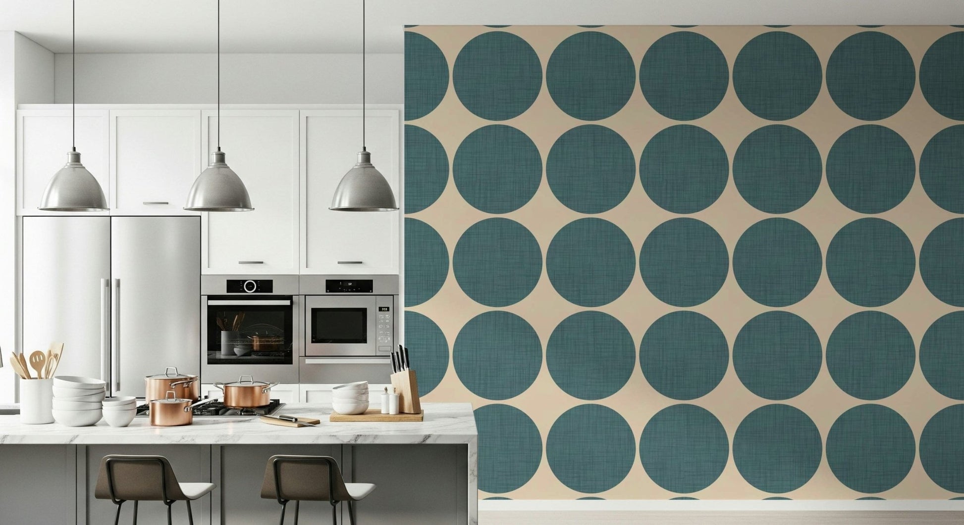 Textured Teal Arcs Wallpaper is an intriguing wall covering.